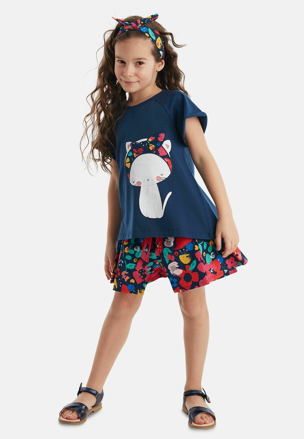 

Футболка с принтом CAT FLOWERS SET Denokids, темно-синий