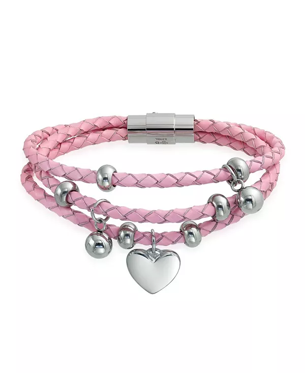 

Браслет-Обертка розового или белого цвета с плетеной кожей и подвесками в виде сердечек из нержавеющей стали Bling Jewelry, pink
