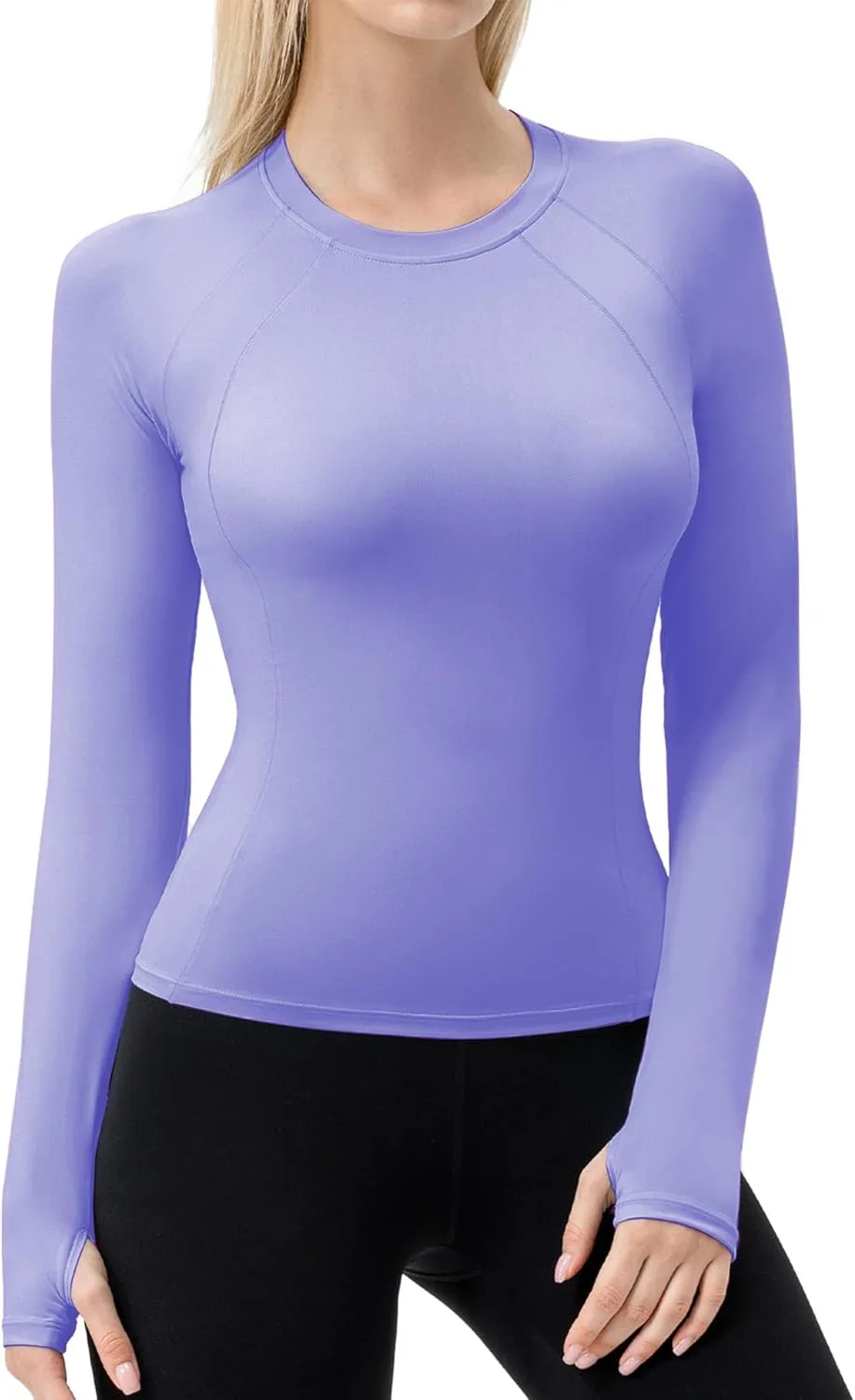 

Женская компрессионная футболка с длинными рукавами и отверстиями для большого пальца OVIYEGAIN