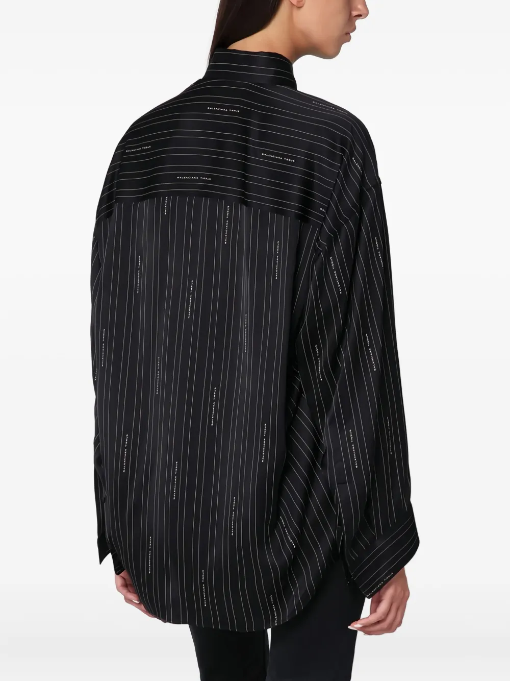 Рубашка в тонкую полоску с логотипом BALENCIAGA, черный — фото 4