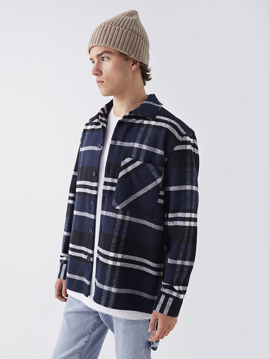 

Удобная мужская рубашка-рубашка в клетку с длинными рукавами LCW Casual, темно-синий плед
