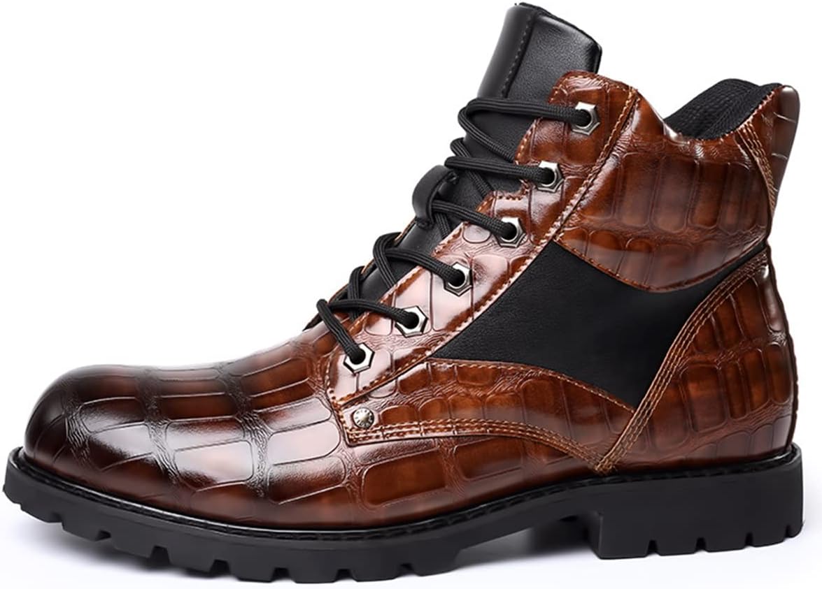 

Мужские ботинки Hopomart из коровьей кожи с печатным узором, мужские высокие повседневные кожаные ботинки, водонепроницаемые формальные туфли на шнуровке, коричневый