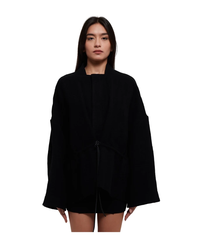 

Шерстяная куртка накидка с поясом и застежкой кнопкой Rick Owens, черный
