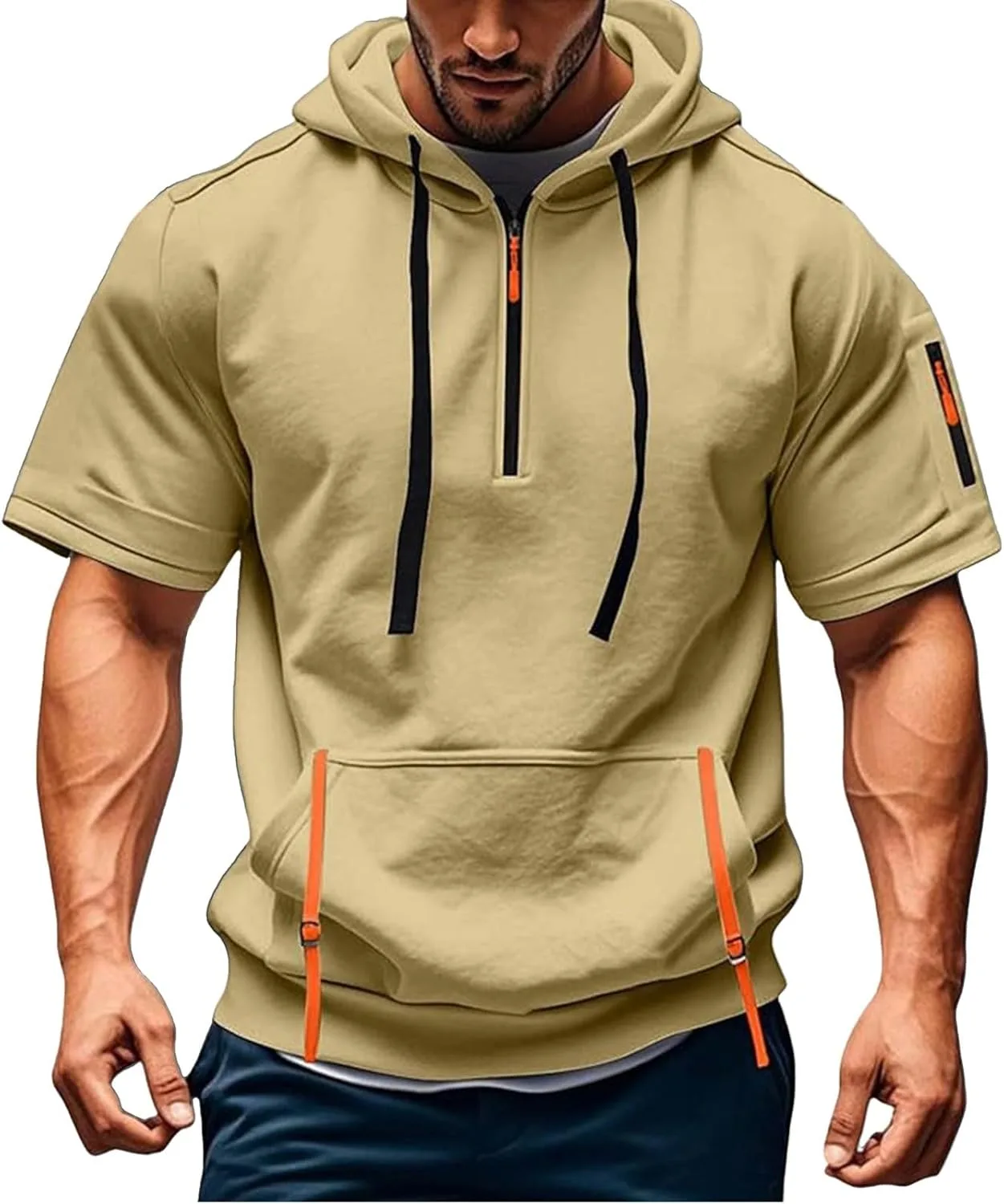 

Мужская футболка Slim Fit с молнией, удобная, повседневная, с карманами