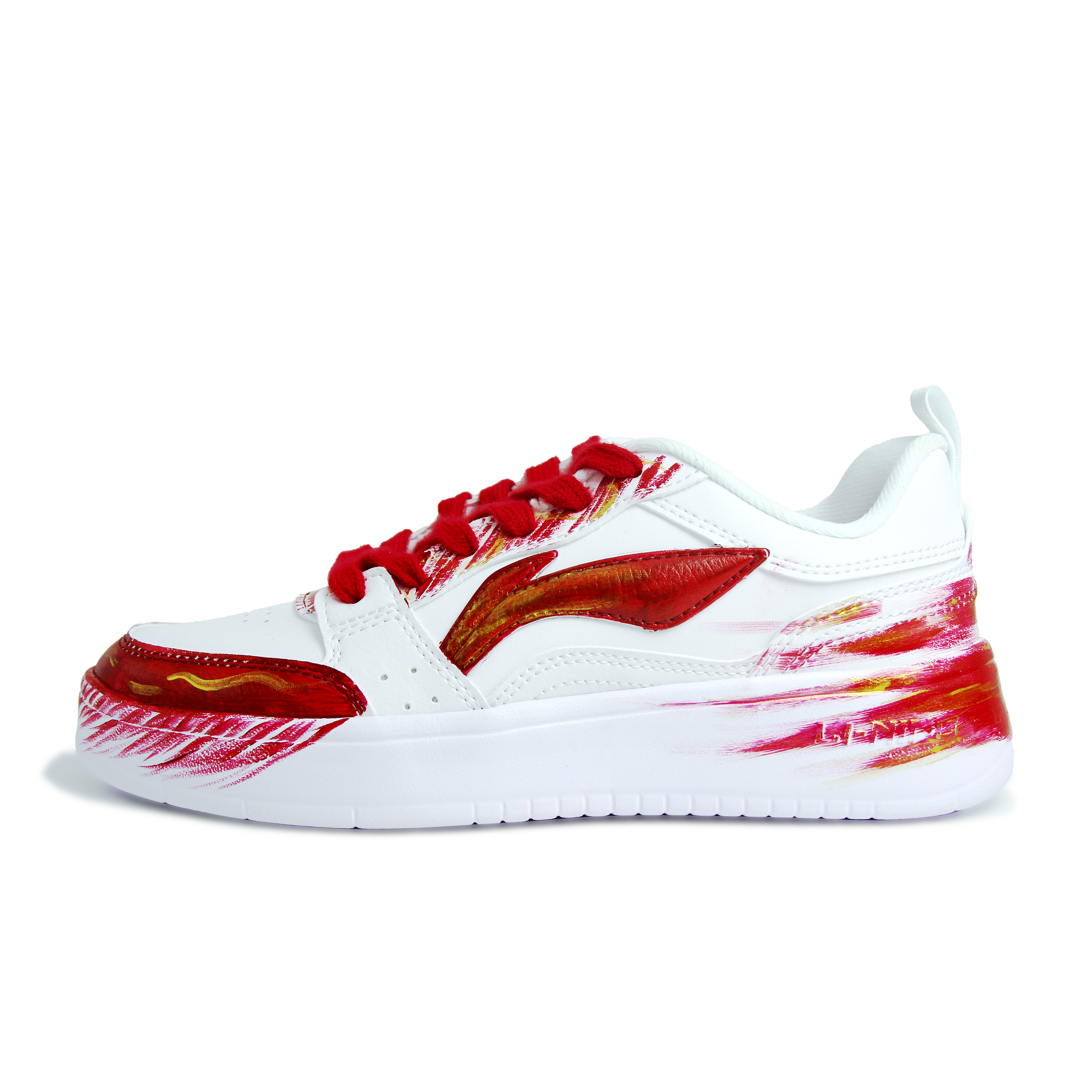 

Li-Ning Sycee Synthetic Leather Hand Drawn Graffiti легкие и дышащие низкие кроссовки для скейтбординга Unisex Gold Red