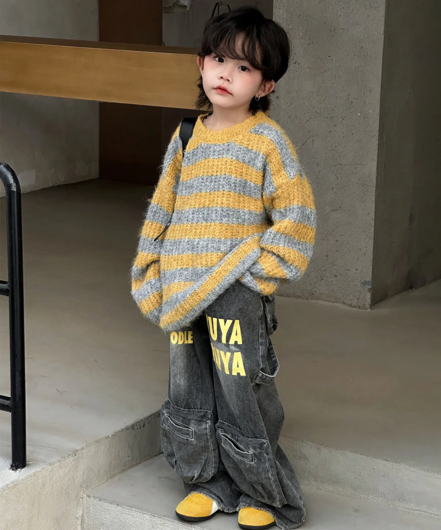 【aimoha-KIDS-】Детский полосатый вязаный пуловер (осень/зима) — фото 2