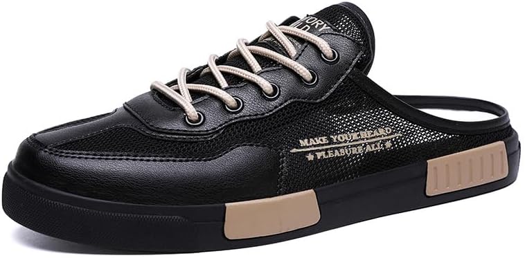 

Мужские теннисные туфли без задника, широкие кроссовки-мюли - легкие дышащие сетчатые слипоны, повседневные шлепанцы на платформе, на шнуровке, для прогулок, бега, путешествий и вождения Hhhchpm, черный