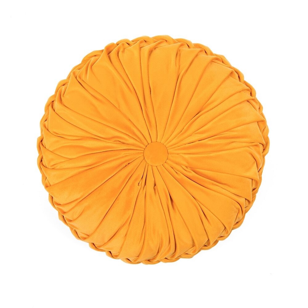 

Круглая плиссированная мягкая бархатная декоративная подушка Lush Decor, желтый