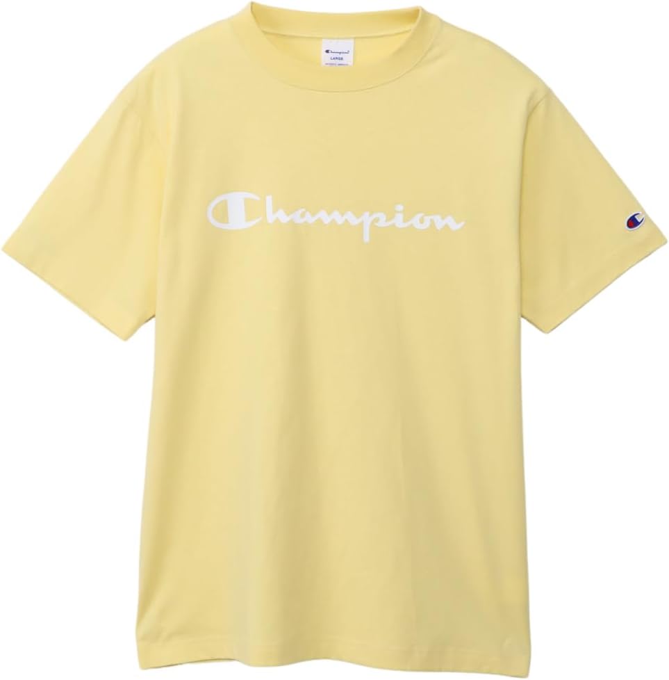

Мужская футболка Champion с коротким рукавом и круглым вырезом, 100% хлопок, логотип с надписью, резиновый принт, C3-X358, бледно-желтый