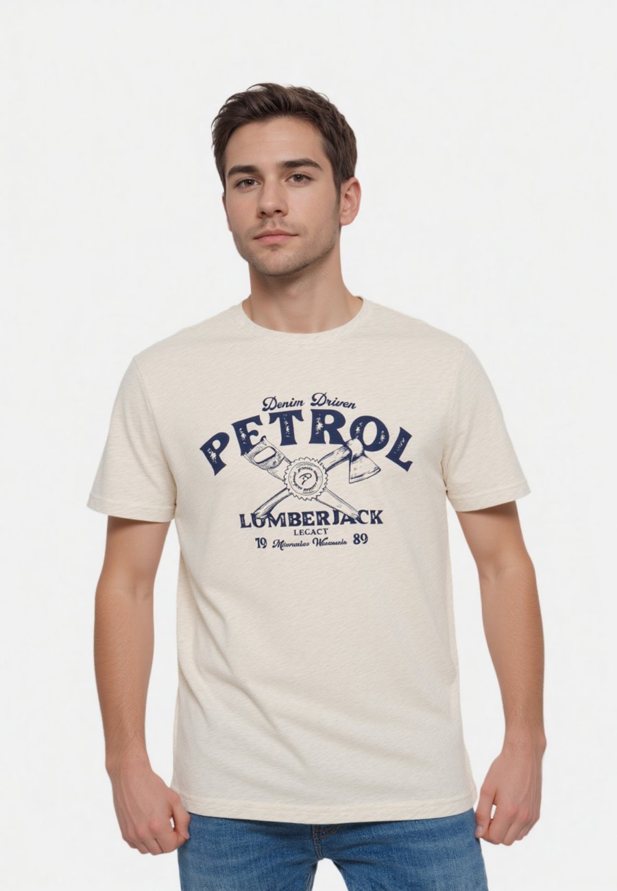 

Футболка Petrol Industries Print T-shirt, Antique White Melee/White, Белый, Футболка Petrol Industries Print T-shirt, Antique White Melee/White
