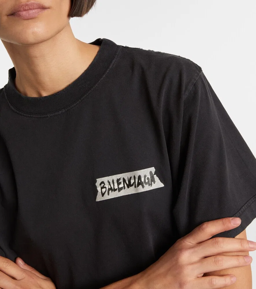 Футболка из хлопкового трикотажа с логотипом Balenciaga, черный — фото 4