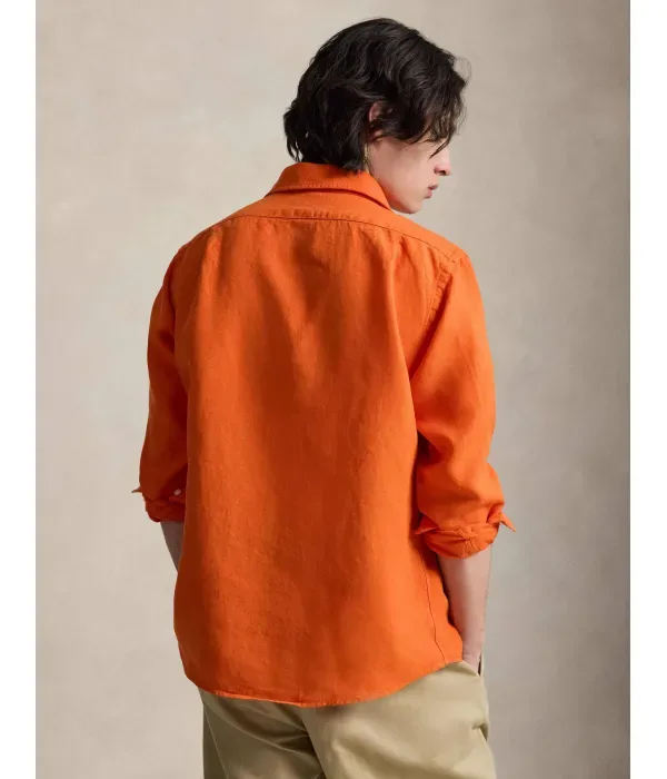 Льняная рубашка custom fit Polo Ralph Lauren, оранжевый — фото 3
