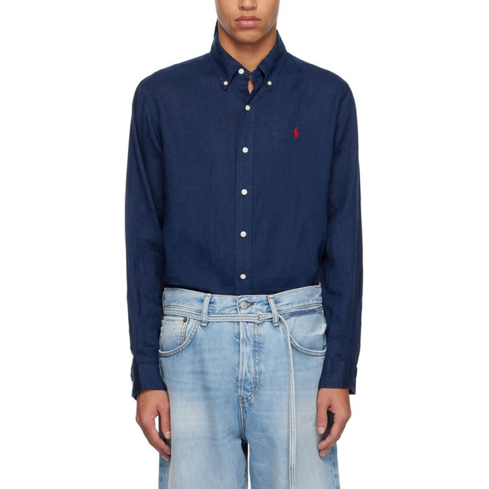 Рубашка с атласной отделкой Polo Ralph Lauren, синий — фото 4