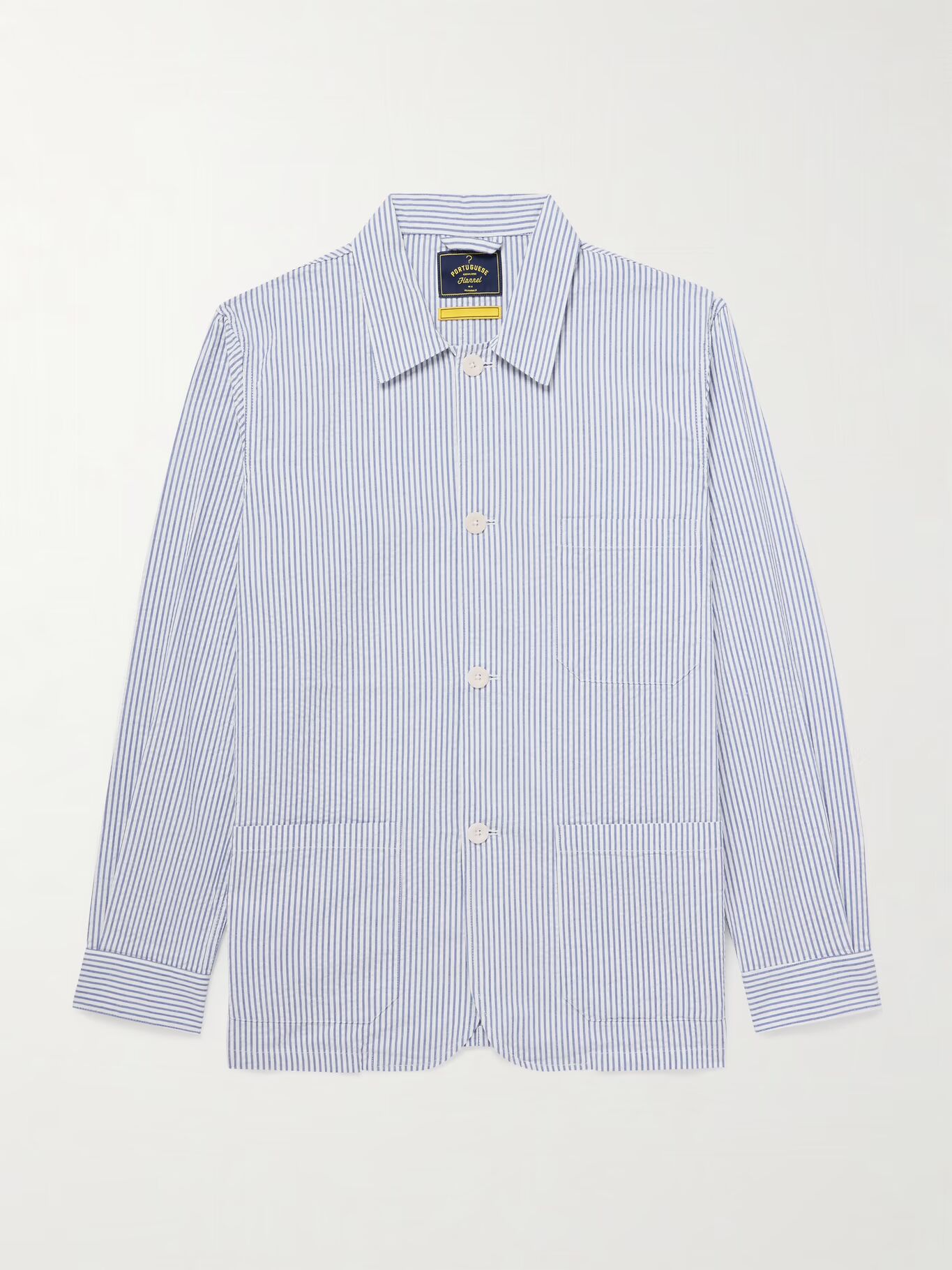 

Полосатая хлопковая верхняя рубашка из сирсакера PORTUGUESE FLANNEL, темно-синий