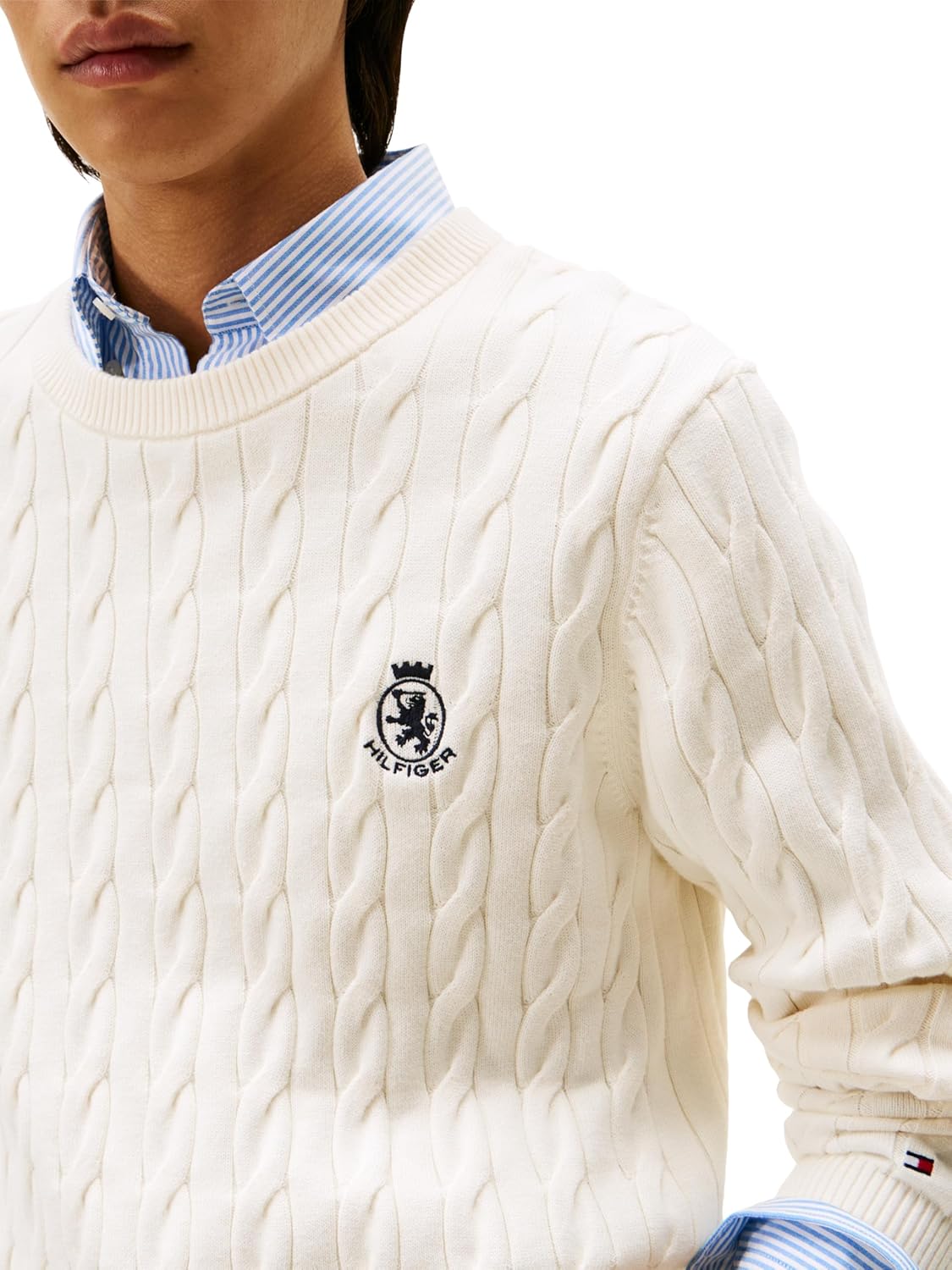 Мужской свитер Tommy Hilfiger Crest Cable Knit Crewneck, легкий пуловер, Ivory Petal — фото 2