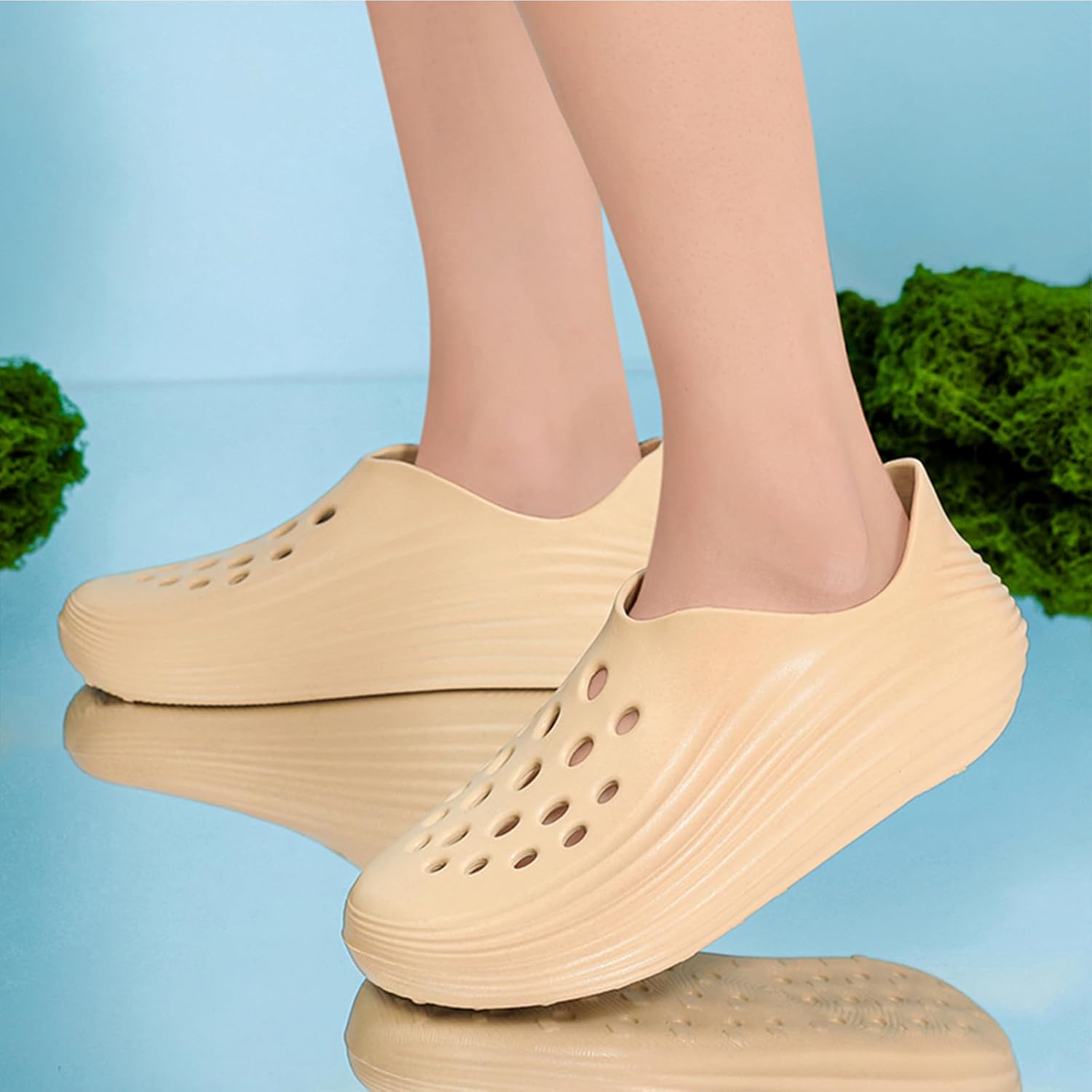 Кроссовки Foam Runner для мужчин и женщин, без шнурков, с вырезами, в стиле Foam Runner, легкие, долговечные, из EVA, дышащие, мягкие тапочки-облака для мужчин и женщин Inkuil, бежевый — фото 4