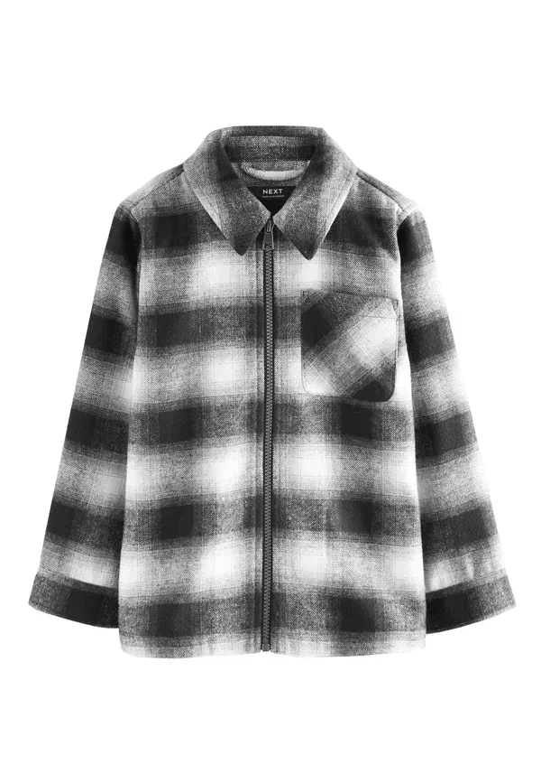 Рубашка Regular fit check zip through shirt Next, mono core, черно-белый