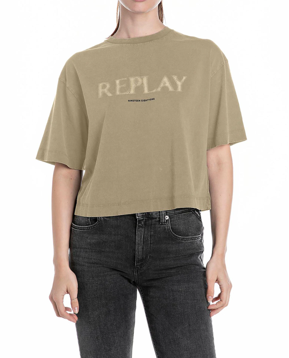 

Женская футболка с коротким рукавом и круглым вырезом Replay, светло-коричневый