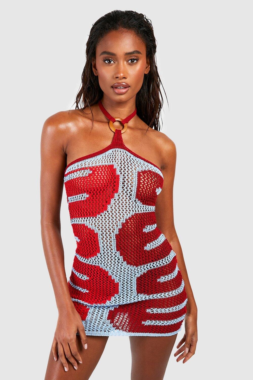 

Пляжное платье с квадратным кольцом и бретельками крючком boohoo, коричневый