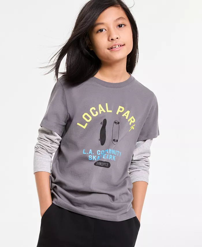 

Футболка с графическим принтом "Local Park" в многослойном стиле для мальчиков Little & Big Epic Threads, серый