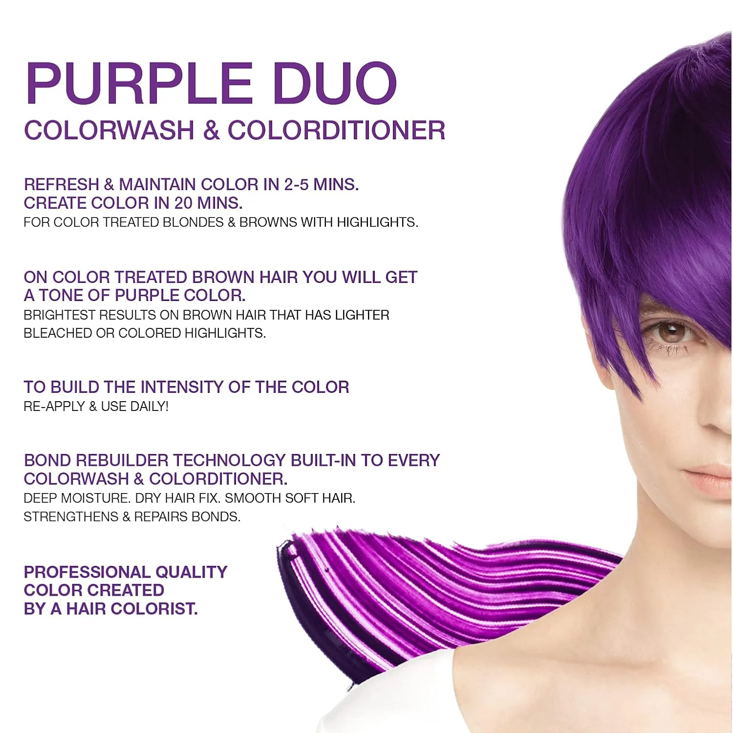 Celeb Luxury Intense Color Depositing Colorwash шампунь + BondFix восстанавливающее средство, веганская краска для волос, на основе растений, полуперманентный цвет, наборы Viral и Gem Lites, Purple — фото 2