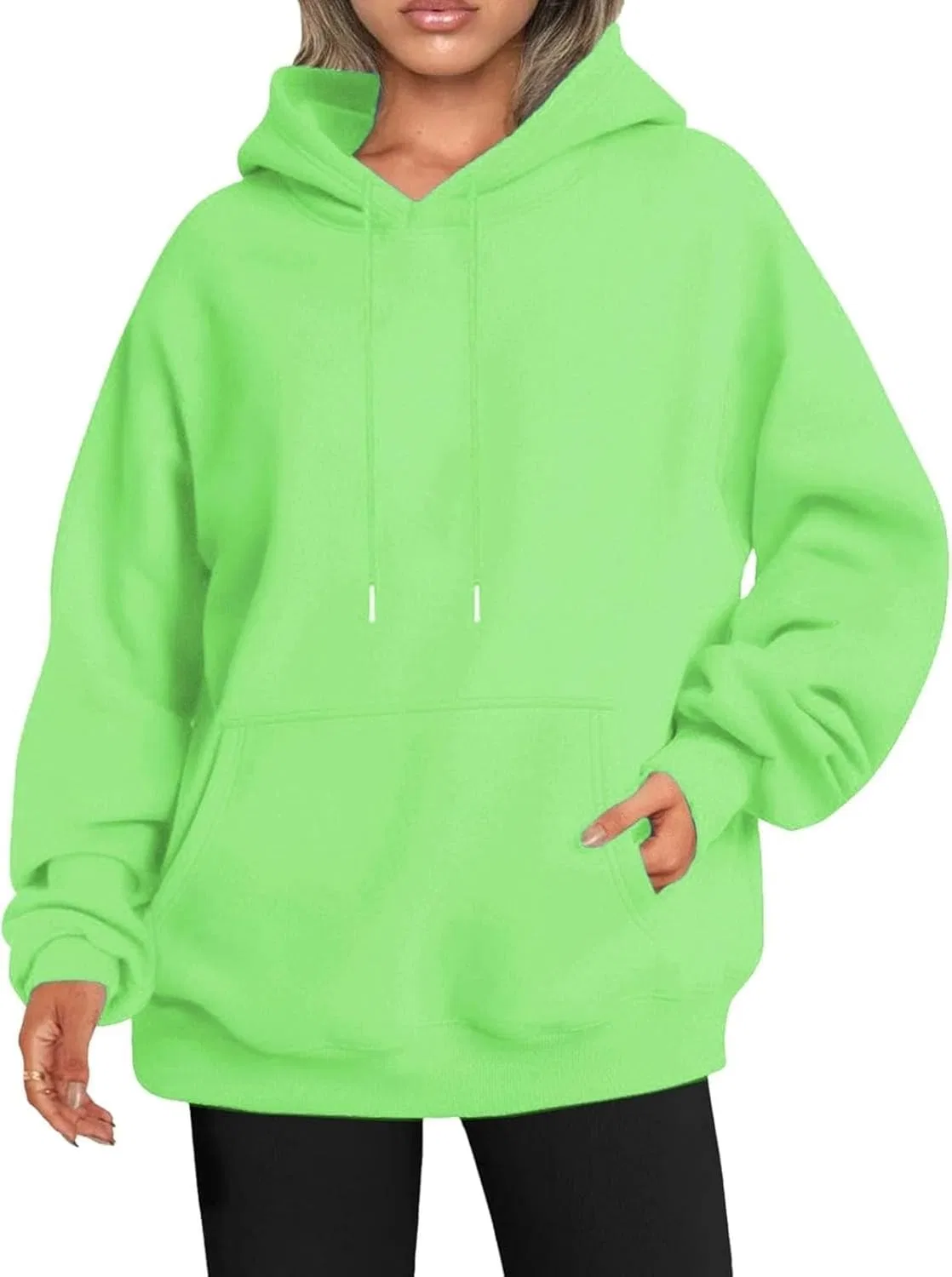 Женский оверсайз худи с капюшоном и карманом, Polyester, Apple Green