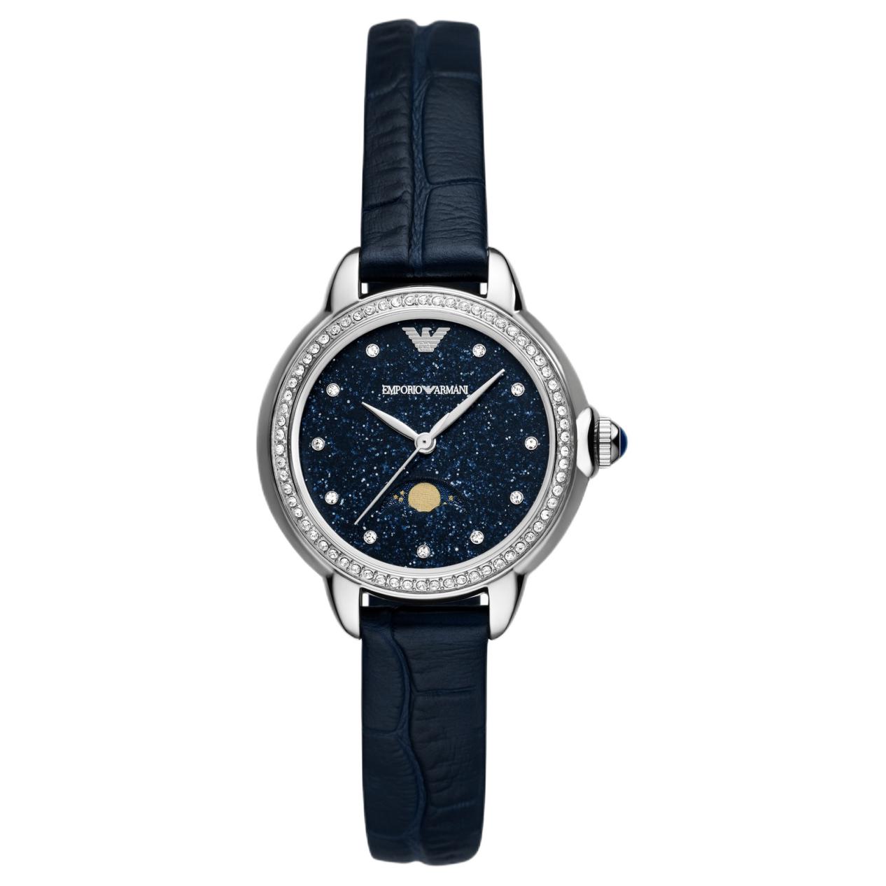 

EMPORIO ARMANI Часы с тремя стрелками и фазами Луны из синей кожи