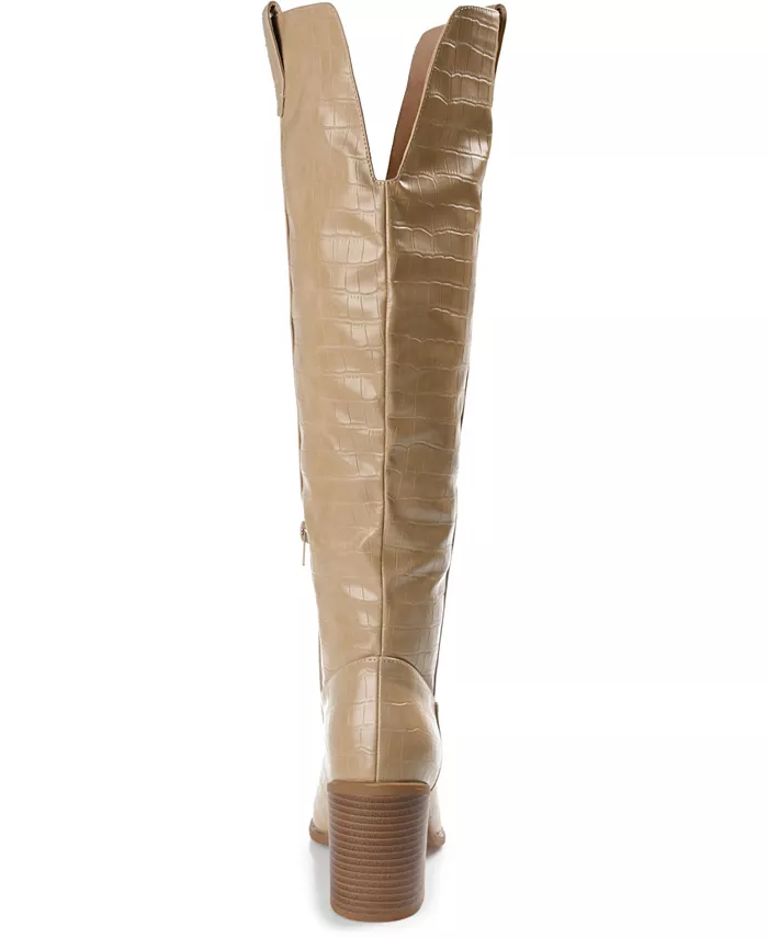 Женские высокие сапоги Therese Extra Wide Calf на устойчивом каблуке Journee Collection, коричневый/бежевый — фото 3