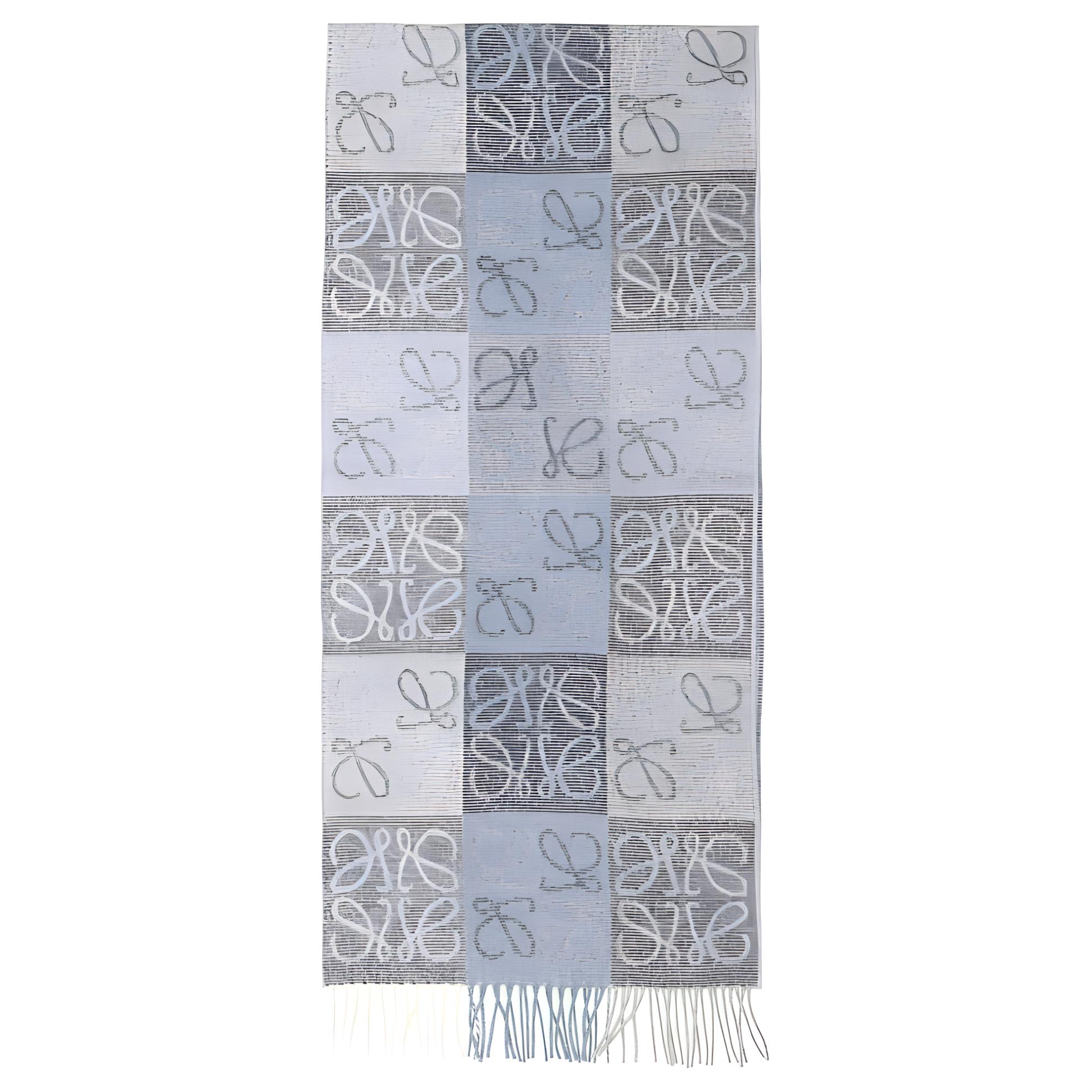 LOEWE Анаграммовый жаккардовый шерстяной шарф, Blue — фото 3