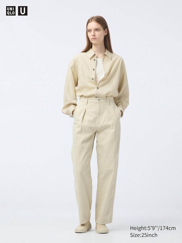 

Джинсовые плиссированные брюки Uniqlo, бежевый