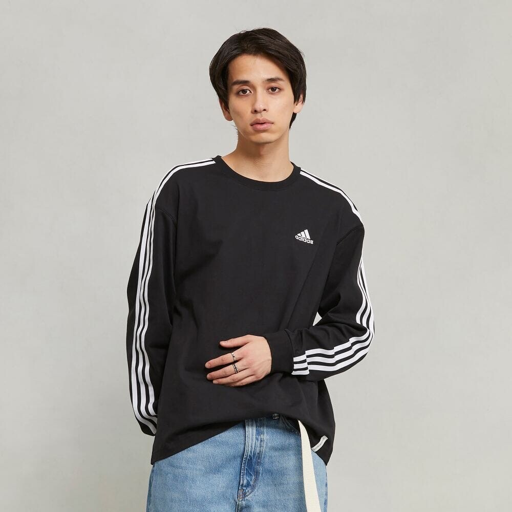 

Футболка Adidas Essentials Plus Loose Fit Three Stripes Long Sleeve T-Shirt, черный