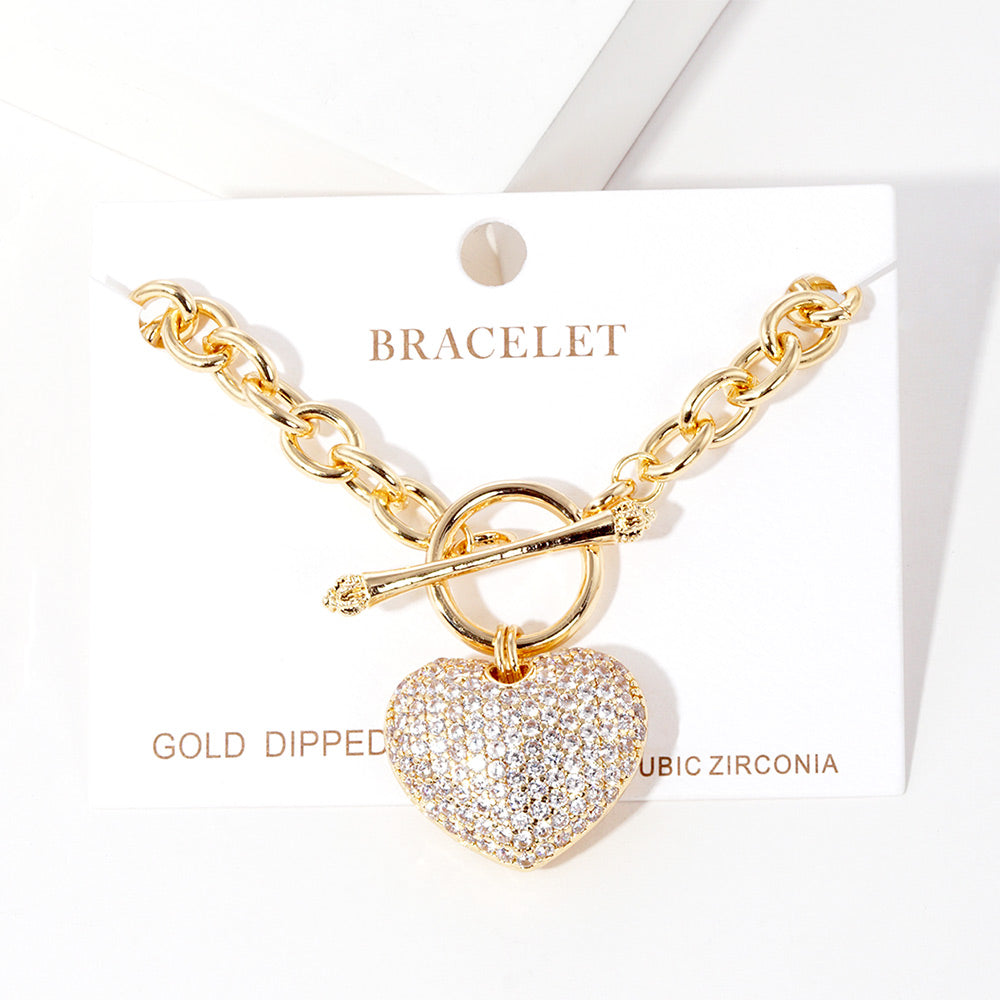 

Браслет-тоггл с подвеской в ​​форме сердца, покрытый золотом и украшенный фианитами Fashnzfab, золотой