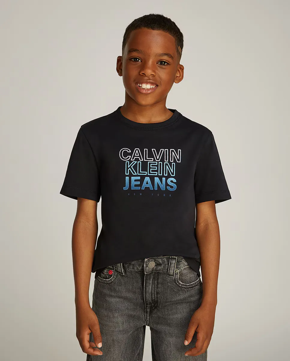 

Футболка для мальчиков с короткими рукавами и градиентным логотипом Calvin Klein, чёрный