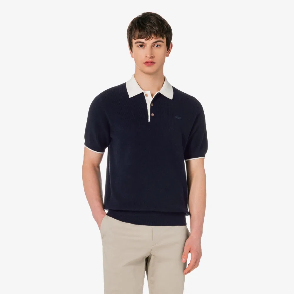 Мужской свитер-поло с коротким рукавом из ребристого трикотажа от Lacoste — фото 4