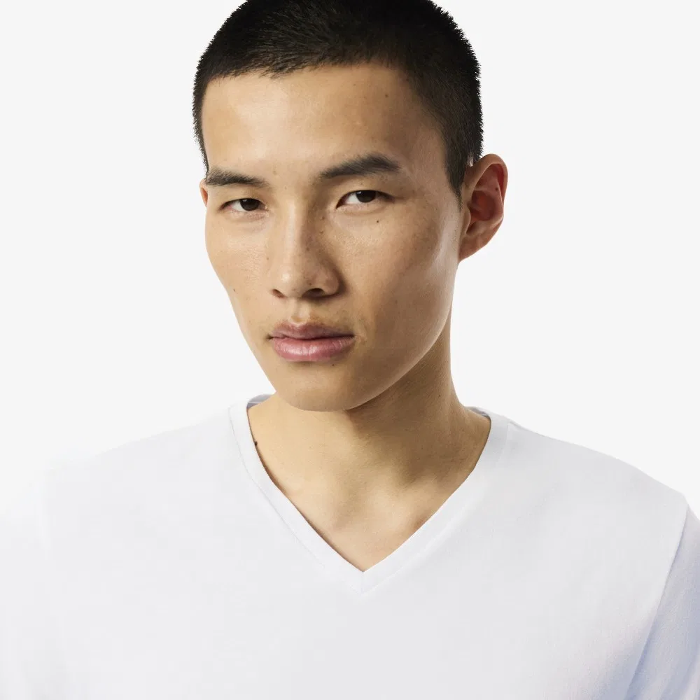 Футболка мужская Lacoste, набор из 3 шт., V-образный вырез, хлопок, белый — фото 2