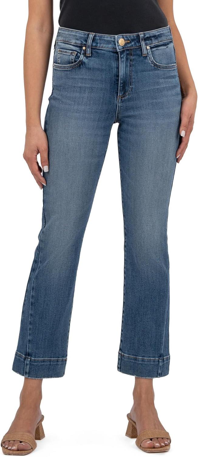 

Джинсы KUT from the Kloth Kelsey High Rise Ankle Flare- Wide Hem Side Inset, Defiant with Dark Base Wash