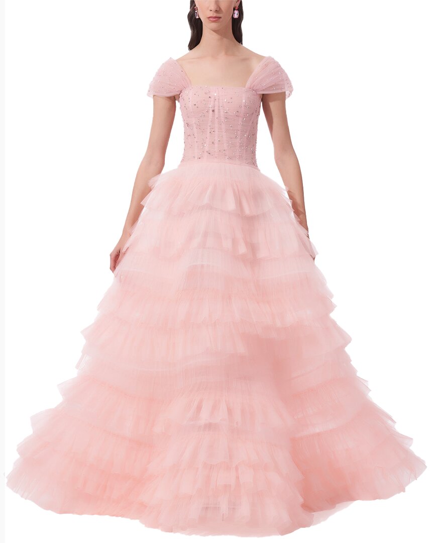 

Шорты Carolina Herrera Off-Shoulder Pleated Tulle Ruffle Gown Carolina Herrera, розовый