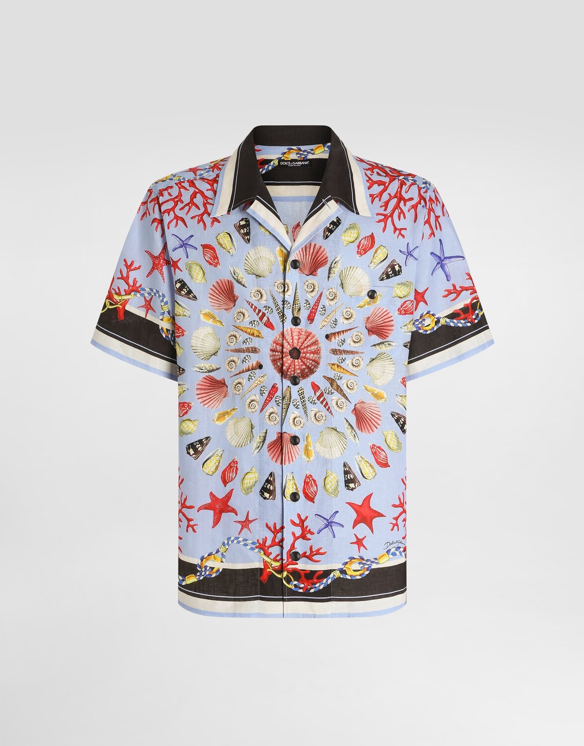 Льняная рубашка гавайского кроя с принтом ракушек Dolce & Gabbana, мультиколор