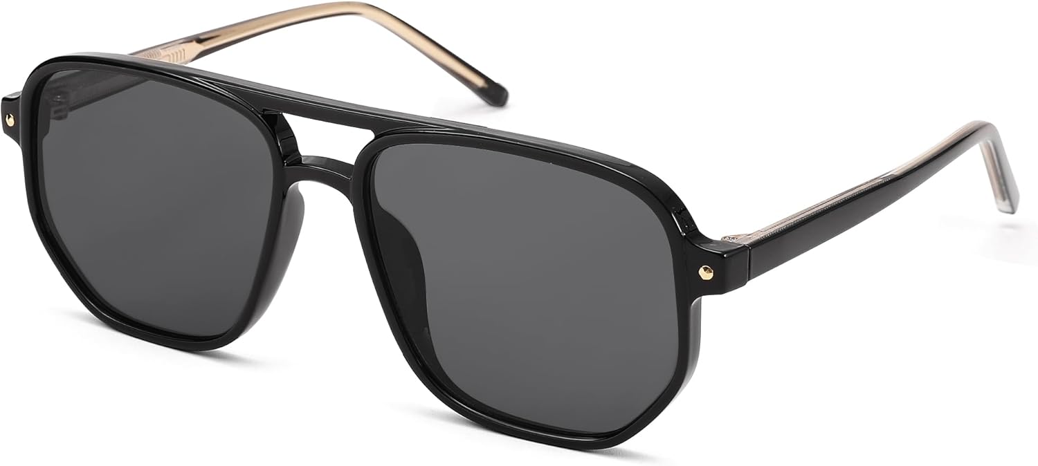 

Ретро-солнцезащитные очки-авиаторы для женщин и мужчин, плоская квадратная оправа в стиле 70-х, модный дизайн, увеличенный размер, защита от ультрафиолета UV400 Thryvox, A1 Black Lens