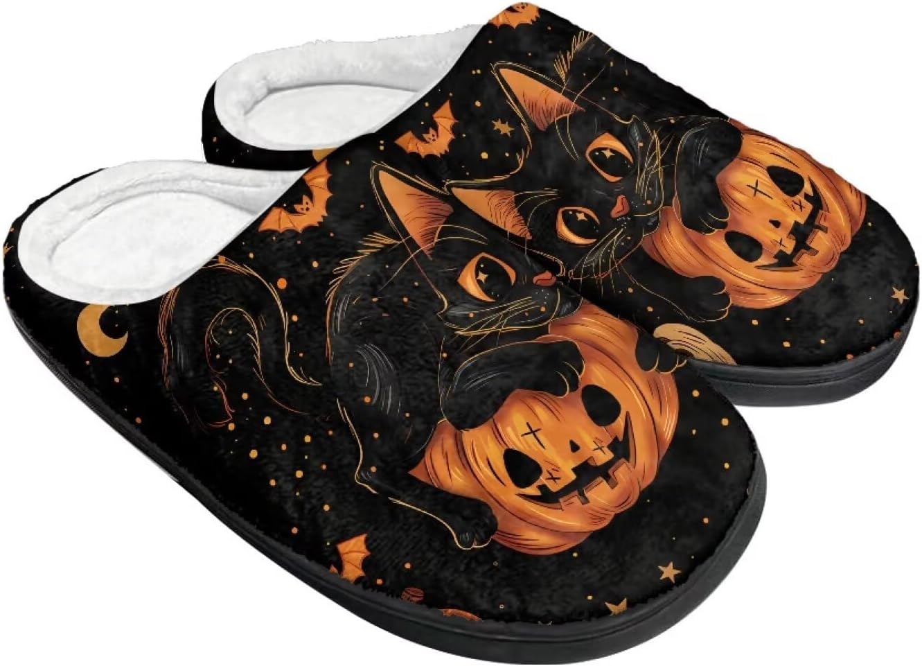 

Теплые тапочки для пары и семьи на осень и зиму для дома с нескользящей мягкой подошвой, обувь для женщин и мужчин, Хэллоуин Giftpuzz, черный
