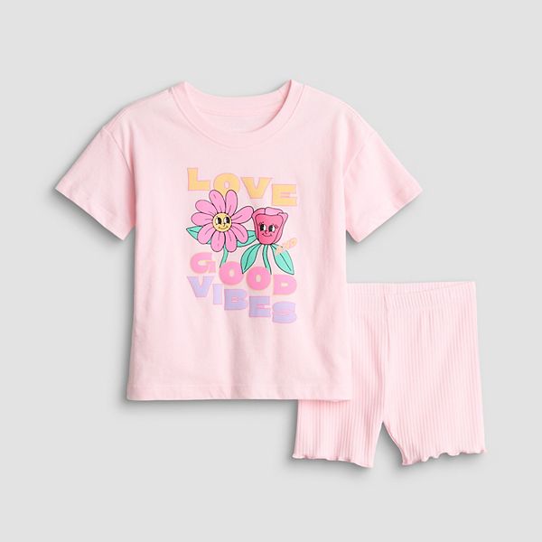 

Детский сет из оверсайз футболки и велосипедок farm fresh market Jumping Beans, Happy Flowers Pink