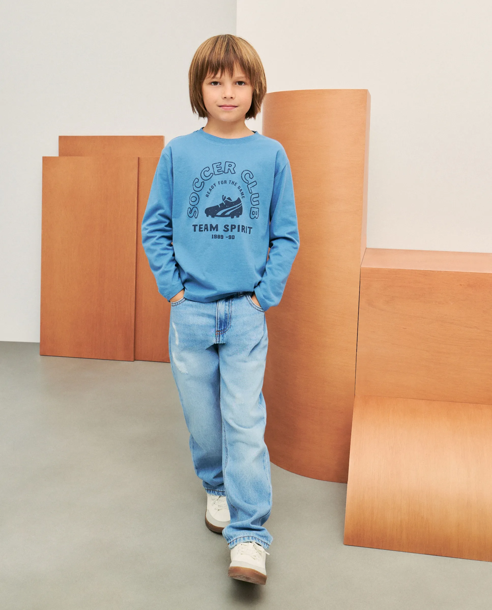 

Детская футболка с длинным рукавом с базовым принтом Kids El Corte Inglés, синий