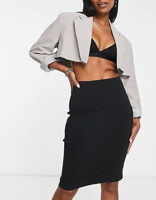 

Черная бенгалиновая юбка с завышенной талией ASOS DESIGN Hourglass