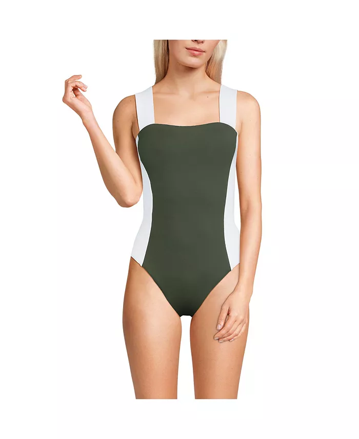 

Женский купальник с квадратным вырезом и высокими боковинами One Piece Swimsuit Lands' End, зеленый