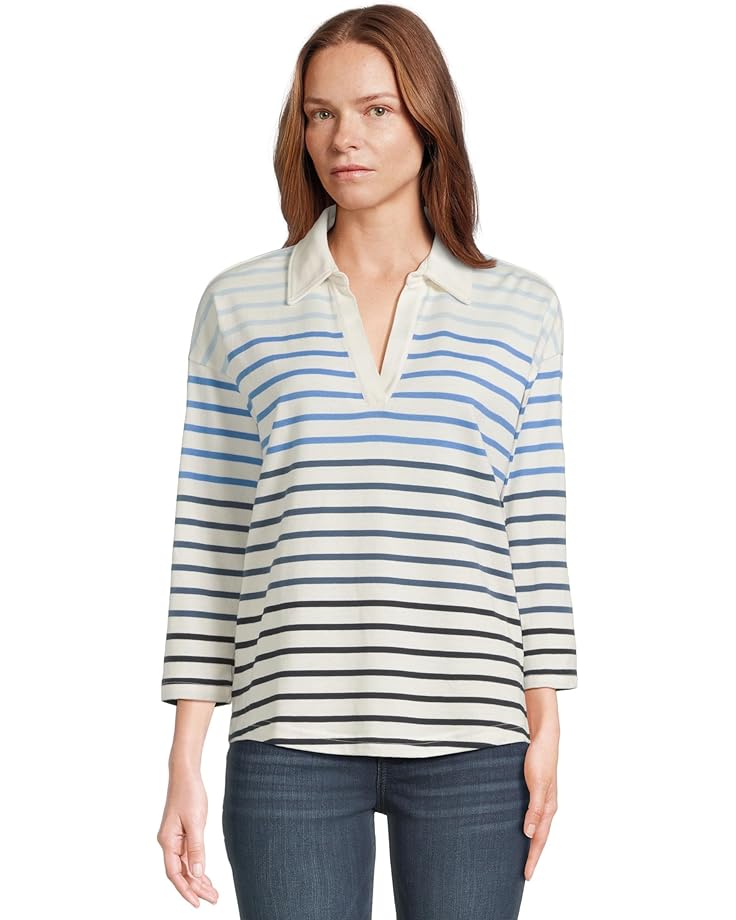

Поло L.L.Bean Heritage Mariner Top Split-Neck Polo Three-Quarter-Sleeve Stripe, цвет Blue Ombre