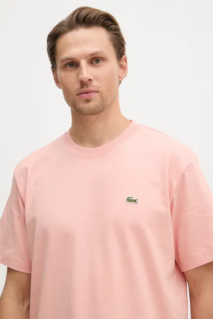 Футболка из хлопка модель с опущенной линией плеч Lacoste, розовый — фото 4