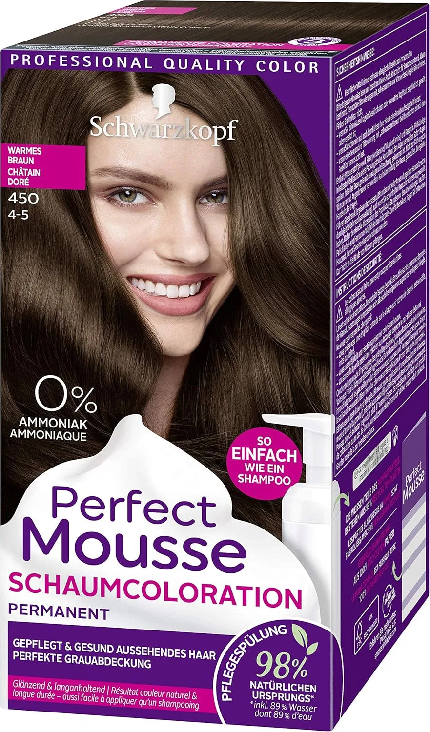 Стойкая краска-мусс для волос Schwarzkopf Perfect Mousse, теплый коричневый, 3 x 92.5 мл Perfect Mousse, Black, Brown.