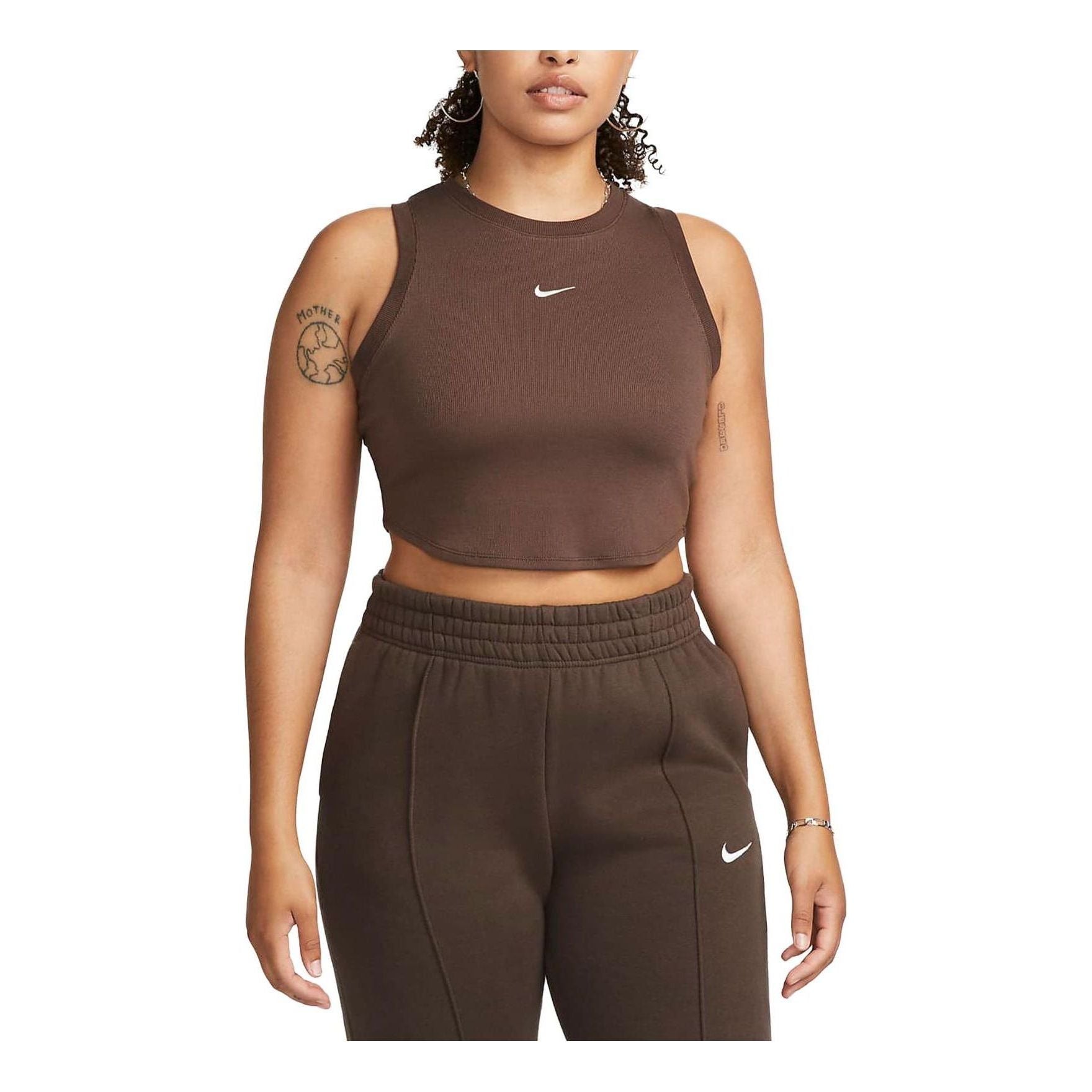 Спортивный топ (WMNS) Nike Sportswear Essentials Ribbed Cropped Tank Top 'Brwon' FB8280-237, коричневый — фото 2