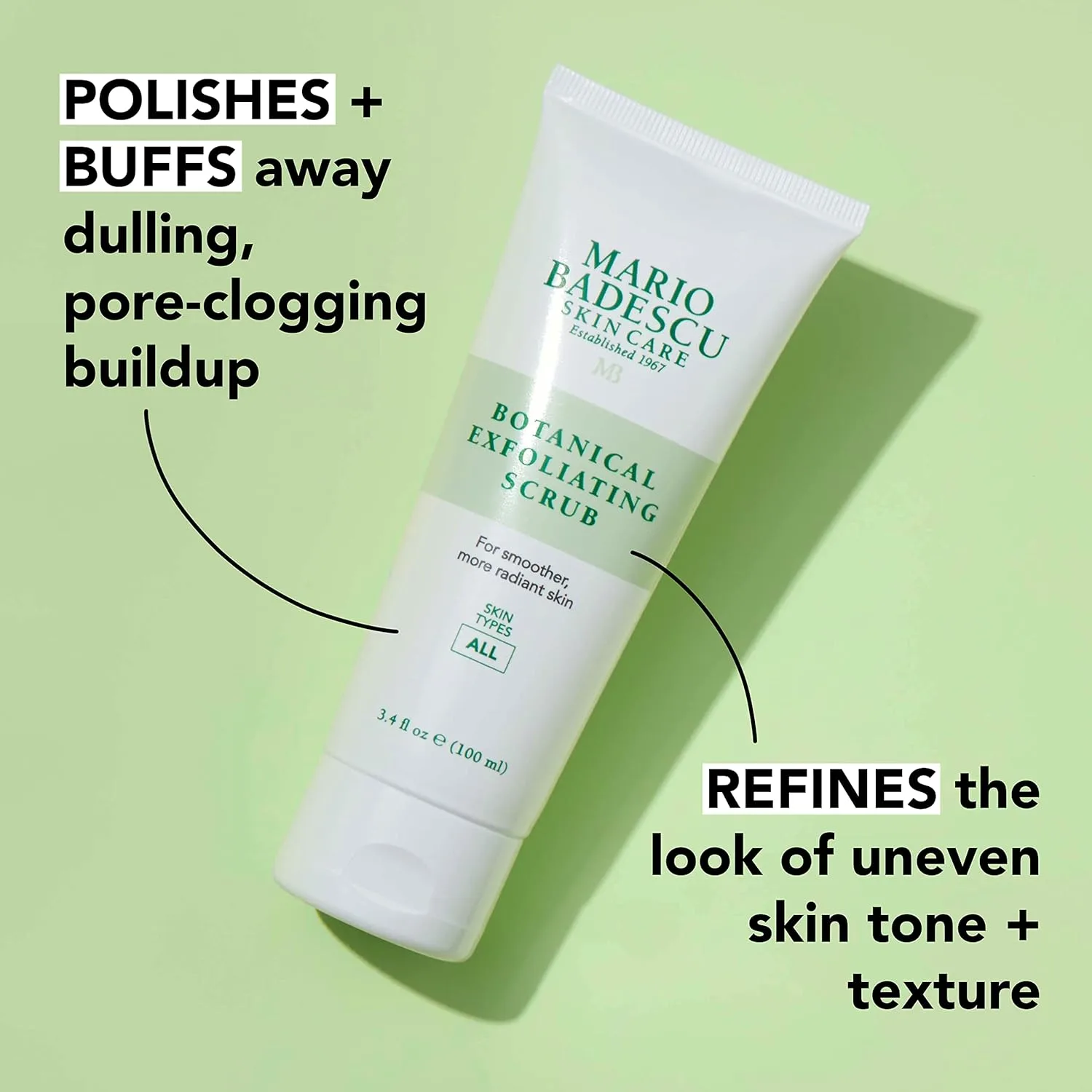 Скраб для лица Mario Badescu Botanical Exfoliating Scrub для всех типов кожи, с экстрактом семян белой пальмы и зеленого чая, мягкий отшелушивающий гель для умывания, 95 мл. 96.39 г (1 шт.) — фото 4