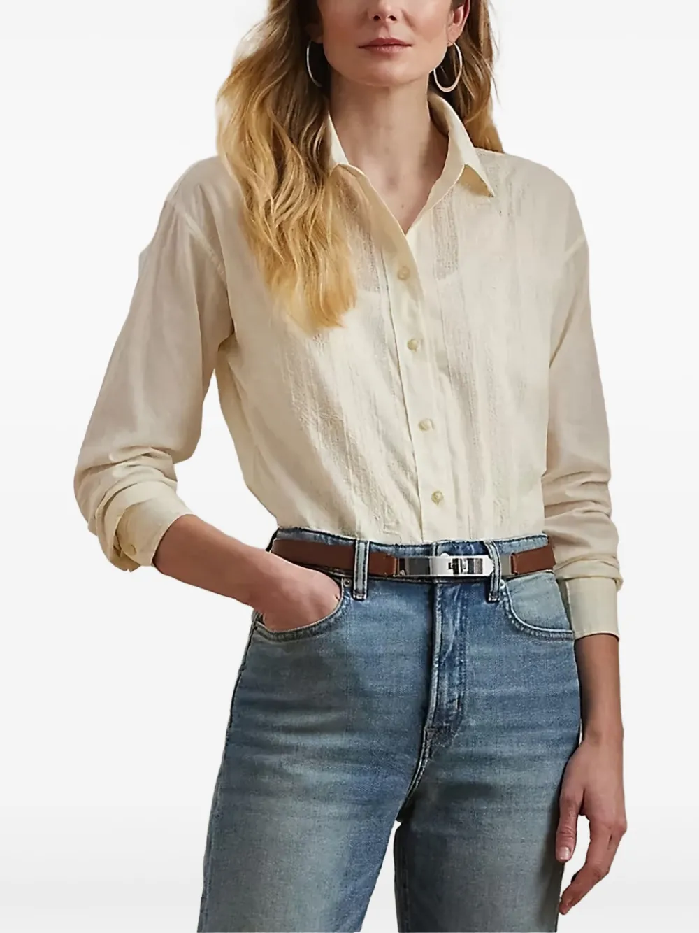 

Вышитая хлопковая рубашка Lauren Ralph Lauren, нейтральный
